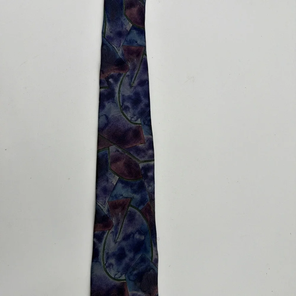 Oleg Cassini Tie Necktie Blue Purple Multicolor Mosaic‎ Pattern  55